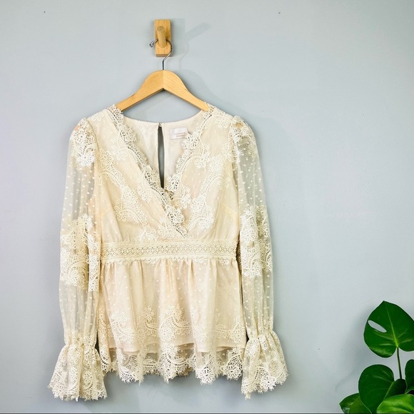 NEW | Anthropologie Champagne & Strawberry Ivory Lace Blouse - Picture 11 of 13